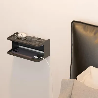 Produktbild von Wandregal-Organizer – 2-stöckig – Wandregal aus Holz – Multifunktionale Wandhalterung – Wandregal für Schlafzimmer – Wandregal für Büro – Kompakte Aufbewahrungslösung