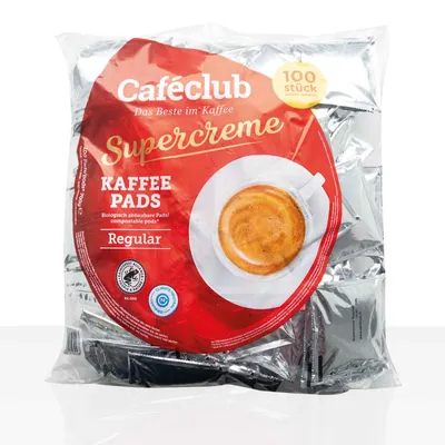 Produktbild von Cafeclub Kaffee-Pads Supercreme Regular - 100Stk einzeln verpackt, Pad für zb Senseo