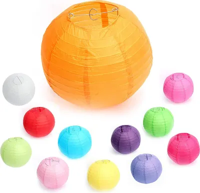Produktbild von 10 Stuecke Papier Laterne Lampions 10" (25 cm) Orange, rund Lampenschirm Dekoration Papierlaterne fuer Hochzeit Geburtstag Party Garten