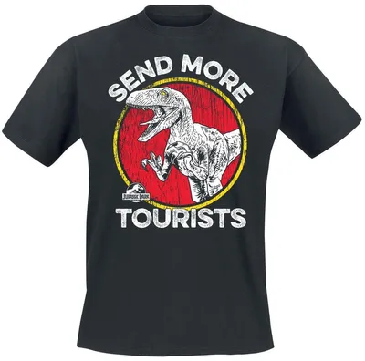 Productafbeelding van Jurassic Park - T-shirt met de tekst "Send More Tourists" - Maat XX-Large - Zwart