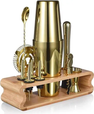Productafbeelding van Famanu Cocktailshaker Set met standaard - 12-delige set baraccessoires voor cocktails