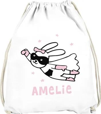 Produktbild von Kinder Turnbeutel personalisiert mit Name Hase Superheld Namensaufdruck SpecialMe® Mädchen weiß unisize