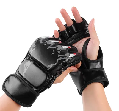 Produktbild von Halbfinger-Boxhandschuhe für Boxsack, offene Handflächen, Kickboxen, Sparring – für Männer und Frauen, Boxtraining, schwarz