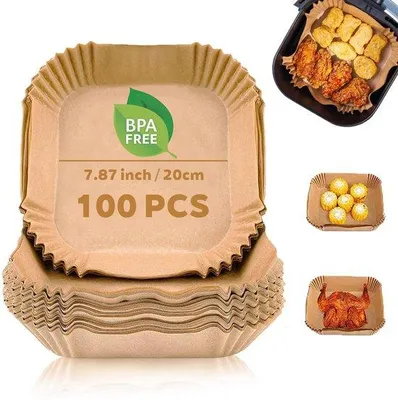 Immagine prodotto di Carta da forno per friggitrice ad aria, 100 fogli, 20-24 cm, antiaderente, impermeabile, oleorepellente