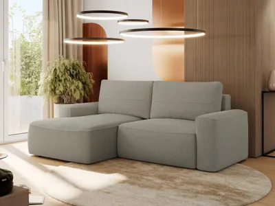 Produktbild von MKS MEBLE Sofa mit Schlaffunktion - Ecksofa mit Schlaffunktion und Bettkasten - Sofa 3 Sitzer - Schlafsofa - Couch - Schlafsofa mit Bettkasten - Belluno - Hellgrau Boucle - Links