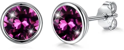 Productafbeelding van Zilveren oorbellen, 925 zilver, 8 mm, blauw, groen, roze, paars, rood, wit, kristal, rond, dames, klein, met cadeauverpakking