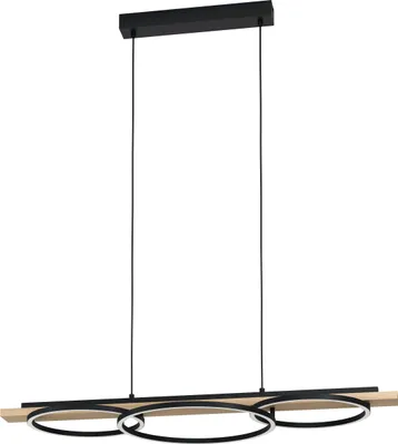 Produktbild von EGLO LED Pendelleuchte Boyal, 3-flammige Hängelampe, Hängeleuchte aus Metall, Holz, Kunststoff, Esstischlampe in Schwarz, Braun, Weiß, Wohnzimmerlampe