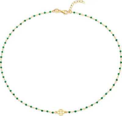 Produktbild von New Bling - 9NB-1338 - Goldfarbene Halskette mit Kleeblatt - grüne Kristalle - 925 Sterlingsilber - vergoldet