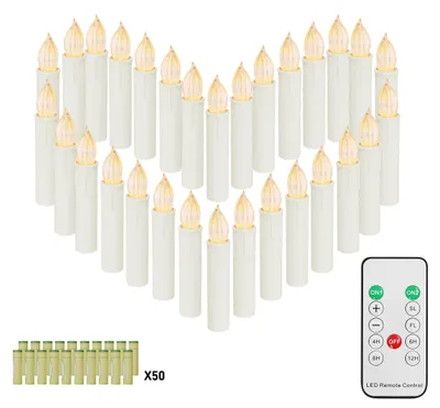 Produktbild von LILIIN 50x LED Weihnachtsbaumkerzen Kabellos Warmweiß, inkl. Batterien, Fernbedienung, Timer, flackernd & dimmbar, Weihnachtsdekoration für Baum und Party