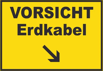 Produktbild von Vorsicht Erdkabel mit Richtungspfeil rechts unten Schild A2 (420x594mm)