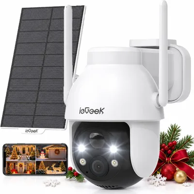 Produktbild von ieGeek 2K 3MP Überwachungskamera Aussen Solar WiFi,360° PTZ KÜberwachungskamera, Farbnachtsicht,Zwei-Wege-Audio,PIR Bewegungserkennung 2.4GHz