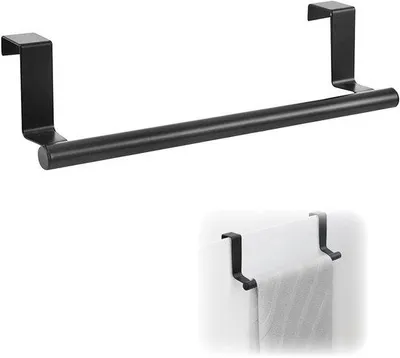 Image de Porte-serviettes noir pour porte, 24 cm, acier inoxydable, autocollant