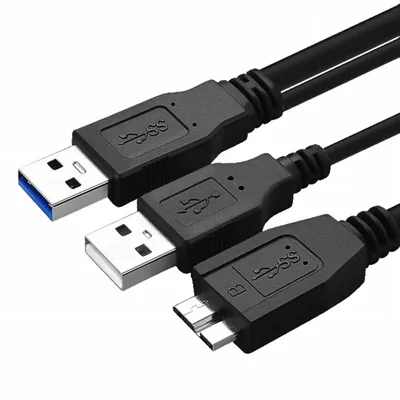 Produktbild von B38 USB 3.0 Y-Kabel A auf Micro USB 3.0 + USB A 50cm für externe HDD SSD Festplatten, Datenkabel mit Zusatzstromversorgung, 5 Gbit/s SuperSpeed