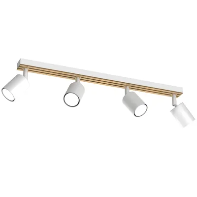 Image de Bande 4 spots mobiles blancs décoratifs avec élément en bois 4xGU10 8W Terra Luminex