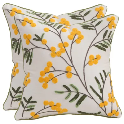 Produktbild von 2 bestickte Kissenbezüge 40x40cm mit gelbem Früchtemotiv, dekorativer Kissenbezug für Garten, Lounge, Sofa, Wohnzimmer, Schlafzimmer, Blumenmuster