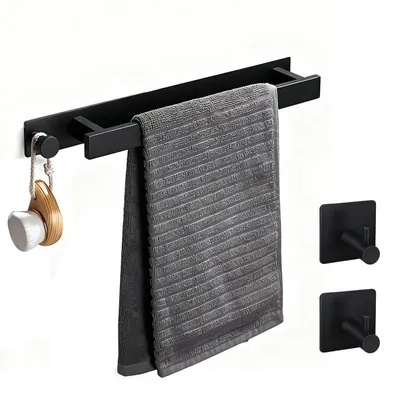Produktbild von Handtuchhalter & -haken, 40cm Handtuchhalter Ohne Bohren, Gästehandtuchhalter Selbstklebend, Edelstahl Handtuchstange Wandmontage mit 2 Handtuchhaken