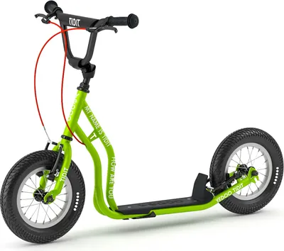 A green Yedoo Tidit children's scooter is shown against a white background.