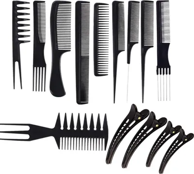 Produktbild von 10x Profi Hair Styling Kamm Friseur Set + 4x Haarklammern Schwarz