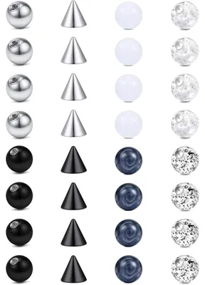 Produktbild von Piercing Kugeln Ersatzkugeln 16G 3mm Chirurgenstahl Silber/Schwarz 32 Stück