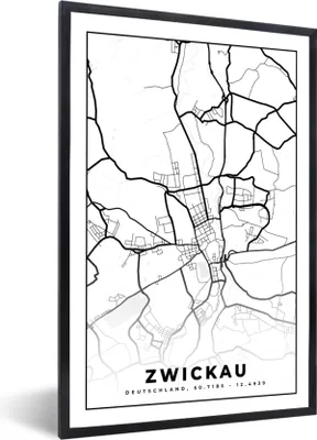 Produktbild von MuchoWow® Gerahmtes Poster Zwickau - Karte - Stadtplan 60x90 cm - Poster mit Schwarzem Bilderrahmen Wandposter Rahmen Foto Bilder - Kunst