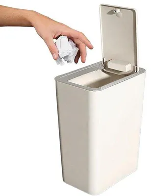 Produktbild von Abfalleimer mit Deckel, schmal, 10 Liter, weiß