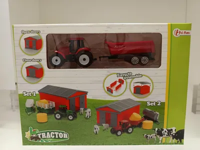 Obrázok produktu pre Toi-Toys 28454Z TRACTOR set s traktorom, stodolou a príslušenstvom - hračkárska farma pre deti červená