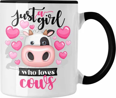 Produktbild von Trendation - Kühe Tasse Geschenk Just A Girl Who Loves Cows Geschenkidee Kuhliebhaberin Kaffee-Becher (Schwarz)
