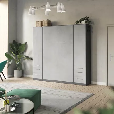 Produktbild von SMARTBett Wohnwand  Set mit Schrankbett Standard 140x200 Vertikal + 2 x 50-Schränke Anthrazit/Beton