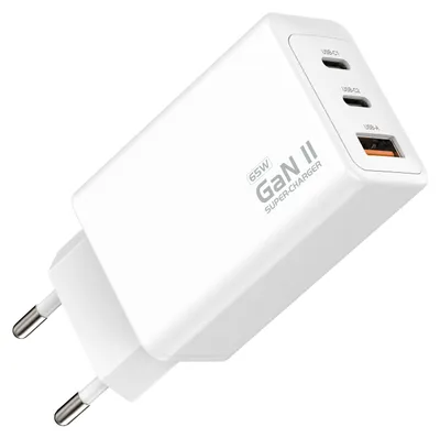 Productafbeelding van Qost - USB-C Oplader - 65W Snellader - USB-C Adapter & USB-Lader - 2× USB-C & 1× USB-A - Quick Charge - Universele Oplader - Wit