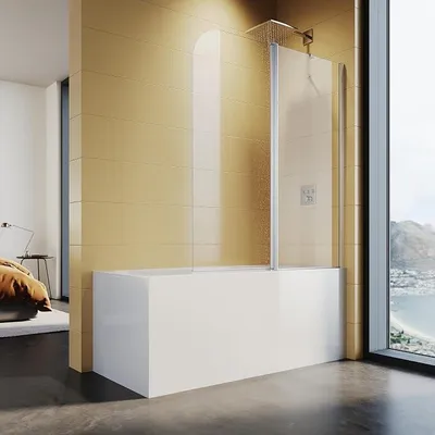 Produktbild von Duschwand für Badewanne 120x140cm mit Stabilisator Duschtrennwand aus 5mm ESG Sicherheitsglas Badewannenaufsatz