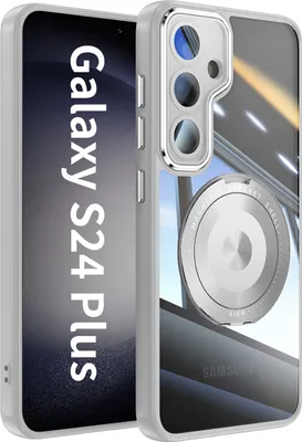 Produktbild von Handyhülle für Samsung Galaxy S24+ Transparent Militärschutz mit Magnetring Ständer und Kameraabdeckung Grau