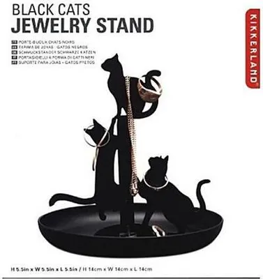 Produktbild von Schwarzer Schmuckhalter Katzen Design, ca. 14cm, mit drei Katzensilhouetten und Ringhalter-Funktion