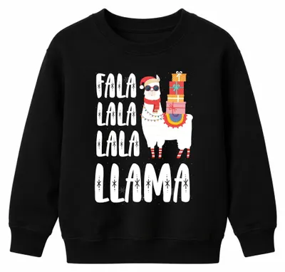 Produktbild von Fa La La La Llama Weihnachten Alpaka Cool Christmas Kinder Sweatshirt Pullover, Schwarz, 152