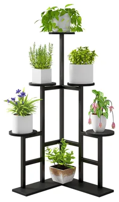 Image de Étagère à plantes Support pour plantes Étagère à fleurs - 108 cm - 6 niveaux - Noir
