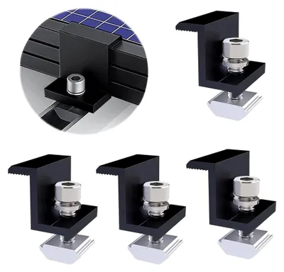 Produktbild von Solarmodul Halterung Endklemme Kit 30-35mm Verstellbar,4 X Balkonkraftwerk Befestigung Solarpanel Endklemmen Schwarz,PV Befestigung Flachdach Klemm