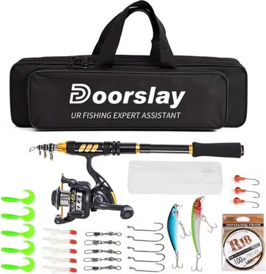 Obrázek produktu pro Doorslay Přenosná rybářská sada Teleskopický rybářský prut Rybářský naviják s rybářským vlascem a příslušenstvím 1,5 m