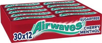Image de Airwaves Cherry Menthol gomme à mâcher sans sucre présentoir de comptoir 30x12pcs