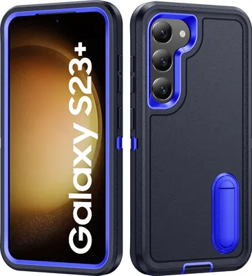 Produktbild von Hülle für Samsung Galaxy S23+ Hybrid Dreilagige Robust Stoßfest Schwerlast Schutzhülle mit Ständer Dunkelblau