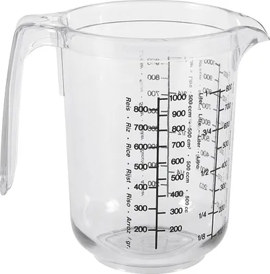Produktbild von Westmark Messkanne/Messbecher mit mehrsprachigen Mess-Skalen und verschiedenen Maßeinheiten, Füllvolumen: 1 Liter, Kunststoff, Gerda, Transparent, 30682270