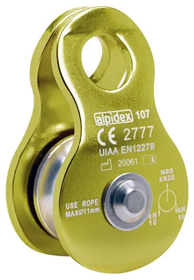 Imagen del producto de ALPIDEX: Rodillo guía para cuerdas, capacidad de 20 kN. Polipasto móvil para cuerdas de hasta 11 mm de diámetro. Cumple con la norma EN12278. Color: verde