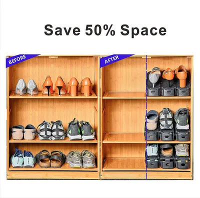 Produktbild von 30er Set Verstellbarer Schuhregal Schuhstapler Schuhhalter Schuhorganizer 3 höhenverstellbar, rutschfest