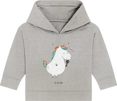 Produktbild von Mr. & Mrs. Panda Organic Baby Hoodie Einhorn Sänger 12. - 18. Monat - Heather Grey - Geschenk, Geburtstag, Einhörner, Fest, Kapuzenshirt, Kapuzensweatshirt, Disco