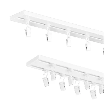 Zdjęcie produktu dla MDEKOR aluminiowy karnisz 550 cm, 2 w 1, pojedynczy/dwutorowy, montaż sufitowy, biały, w zestawie solidne metalowe wsporniki i klipsy