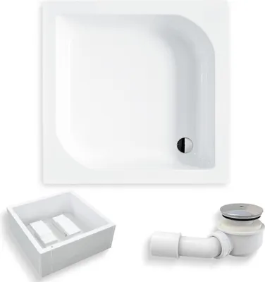 Produktbild von BADLAND Duschwanne Quadratisch Ares 80x80x29,5 cm mit Wannenträger | Ablaufgarnitur und & Füße Gratis