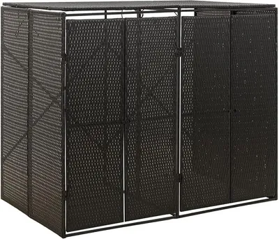 Productafbeelding van Afvalcontainer voor 2 afvalbakken, rieten afvalcontainer, opbergbox, afvalcontainer, afvalbakkenoverdekking, prullenbak, opbergcontainer, zwart, 140x80x117 cm