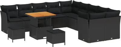 Obrázek produktu pro vidaXL Zahradní sedací souprava s polštáři 13 ks Black Poly-Rattan