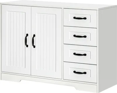 Produktbild von Moderne Anrichte Kommode, 4 Schubladen, 1 Schrank, Weiß, 105x40x76 cm