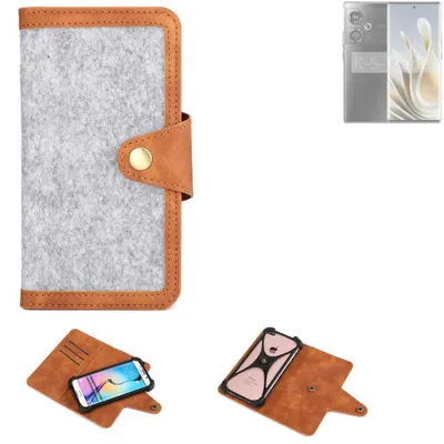Produktbild von K-S-Trade Handyhülle kompatibel mit Nubia Z50S Schutzhülle Filz-Hülle Kunst-Leder hellgrau braun (1x)