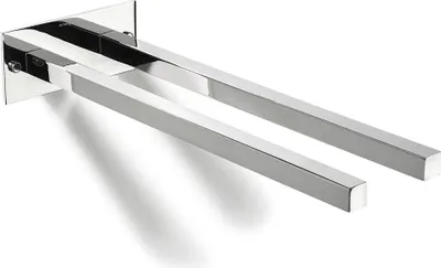 Imagen del producto de Soporte doble para toallas de pared, 40 cm. Acero inoxidable SUS304. Acabado cromado pulido, diseño moderno