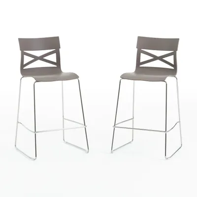 Immagine prodotto di set di 2 sgabelli da bar in polipropilene rinforzato con fibra di vetro e gambe in metallo - altezza seduta 65 cm, design moderno e robusto ideale per cucine e banconi - MARTINA XL - Taupe